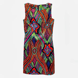AGB Womens Petite Size 4P Sleeveless Geometric Print Dress Colorful Vibrant